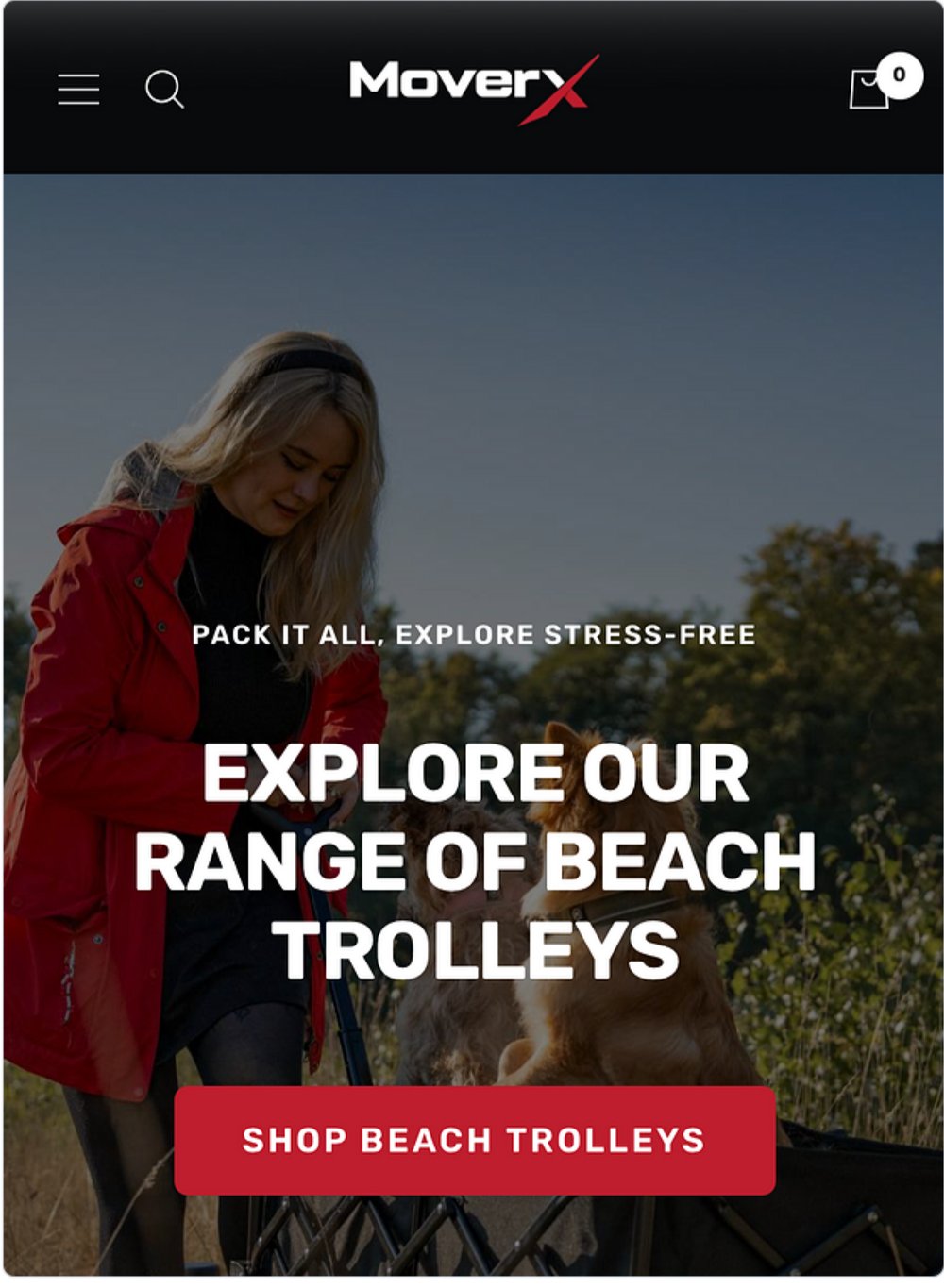 MoverX beach trolley landing page