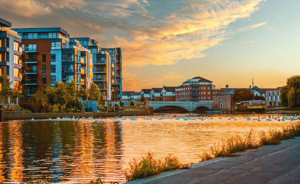 Sunset over Peterborough skyline